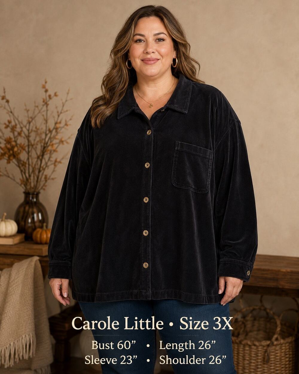Carole Little Women’s Black Button Front Collared Jacket Long Sleeve Plus 3X